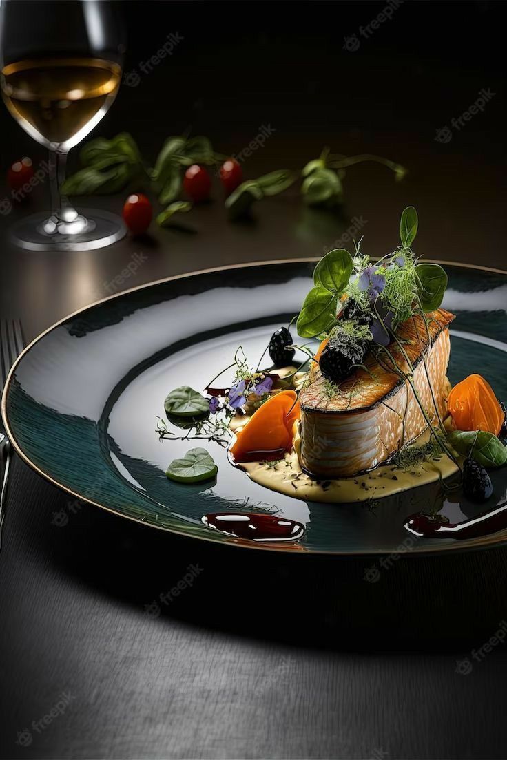 Contemporary fish course with peas and fennel